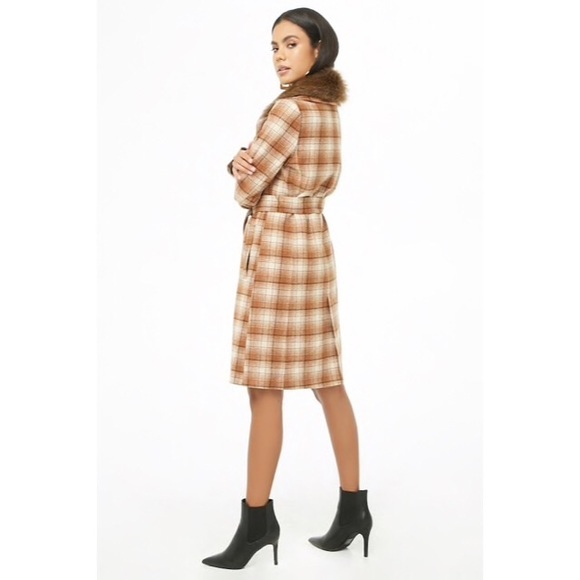 Forever21 Faux Fur Plaid Wrap Coat - Picture 2 of 6